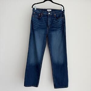 RE/DONE Jeans Women 30 70s High Rise Stove Pipe Deep Faded Blue Stretch Straight
